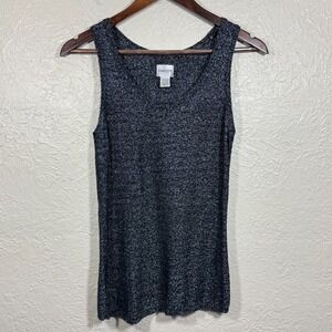 Chicos Vtg Knit Tank‎ Top 0 XS Navy Silk Woven Coastal Quiet Luxury Minimalist